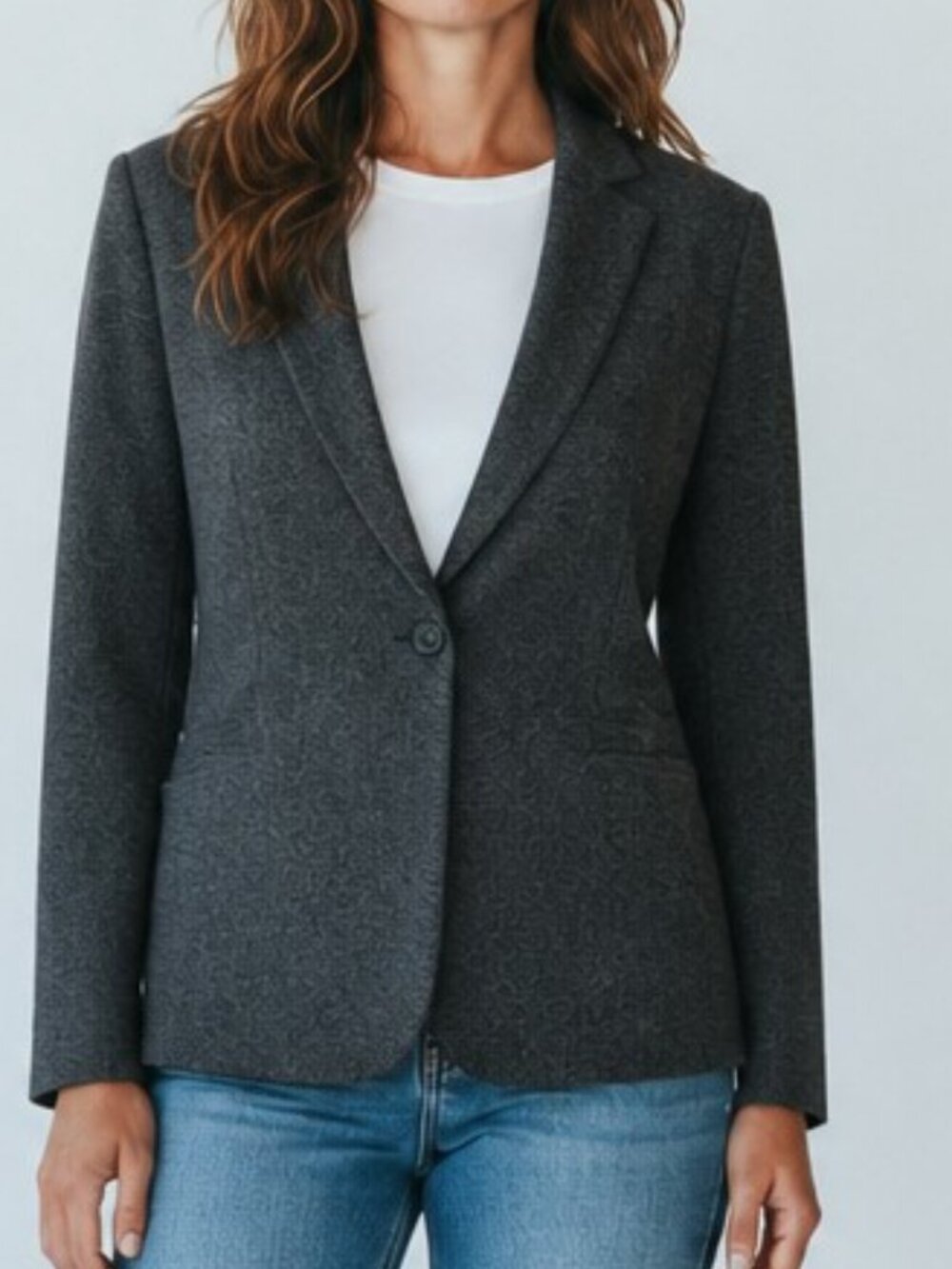 Tahari Grey One Button Herringbone Blazer - Picture 2 of 13